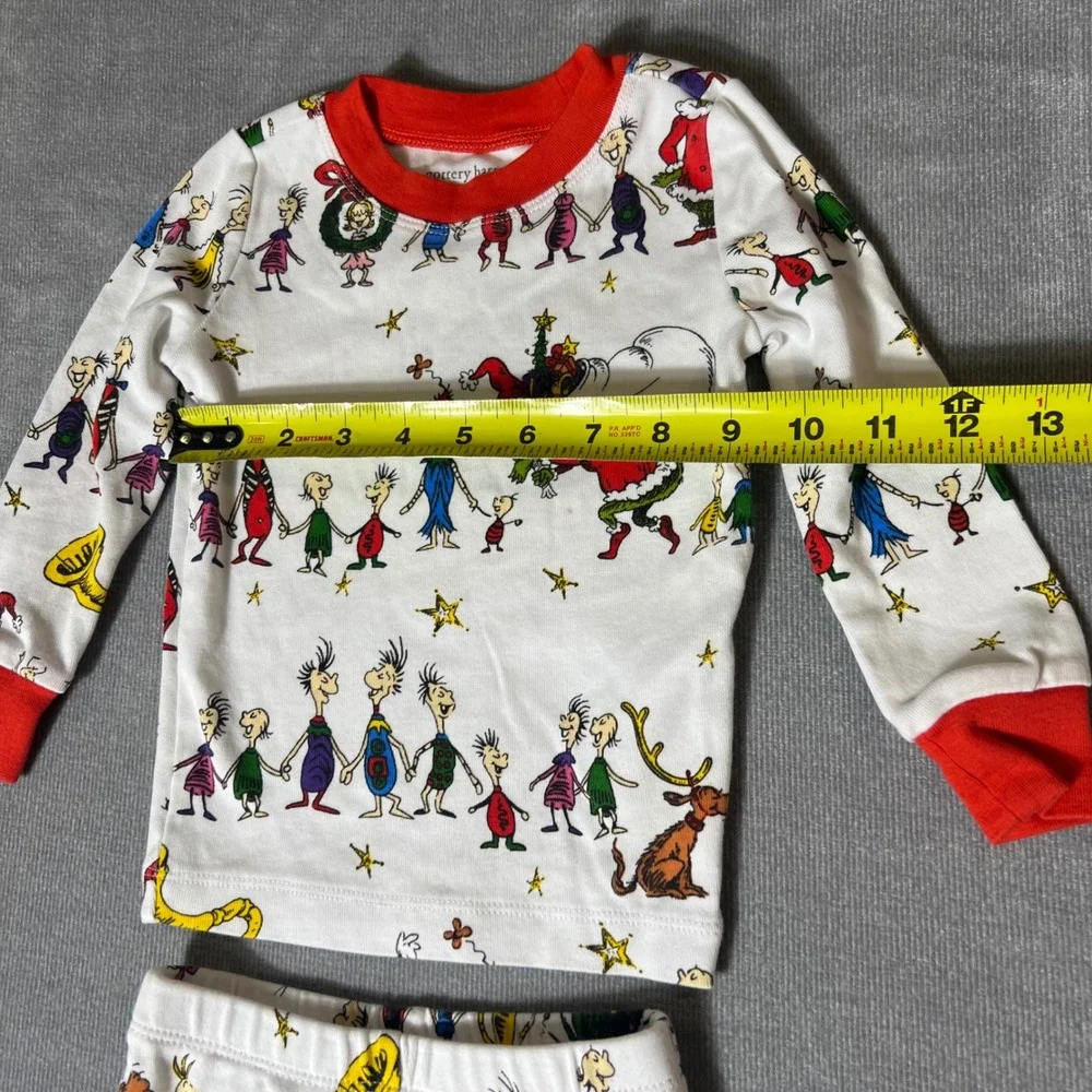 Pottery Barn Kids Dr Seuss The Grinch Organic Cotton Pajamas Set 2T White Red